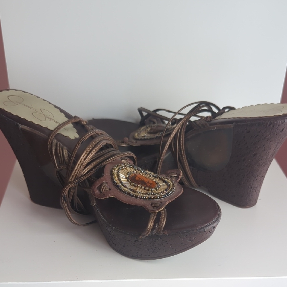 Jessica Simpson Brown Wedge Sandals